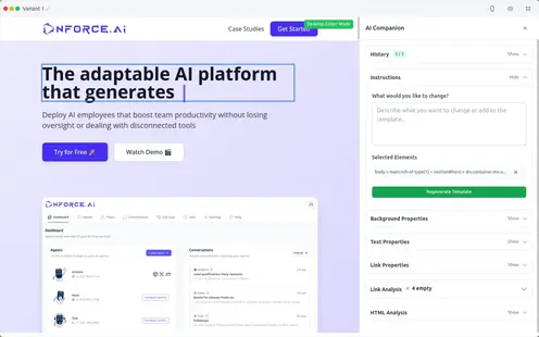 AI Landing Page Builder Interface